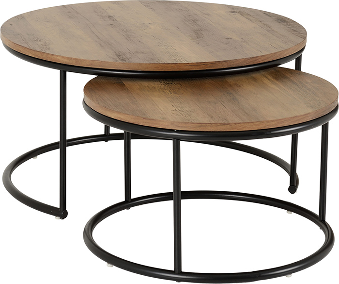 Quebec Round Coffee Table Set In Medium Oak Effect - Click Image to Close